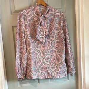 Alfred Dunner Women's L Vintage 18 Multicolor Pastel Paisley Long Sleeve Blouse